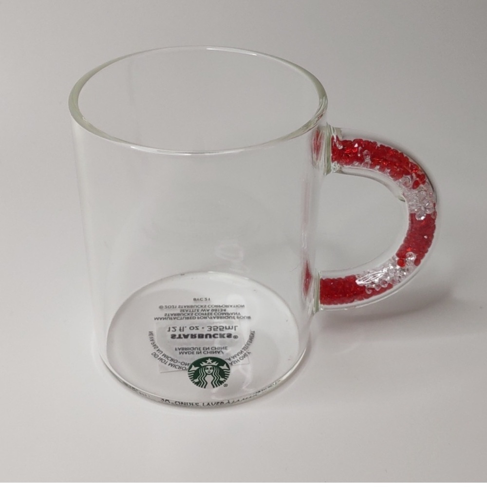 NWOT- STARBUCKS CHRISTMAS HOLIDAY 2021 GLASS 12 OZ CLEAR MUG & CANDY CAN…